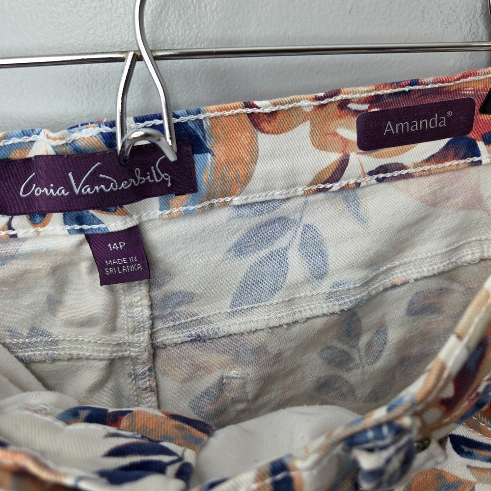 Gloria Vanderbilt Amanda Capri Pants 14 Tropical Monstera Leaf Print Blue Orange - Picture 7 of 8